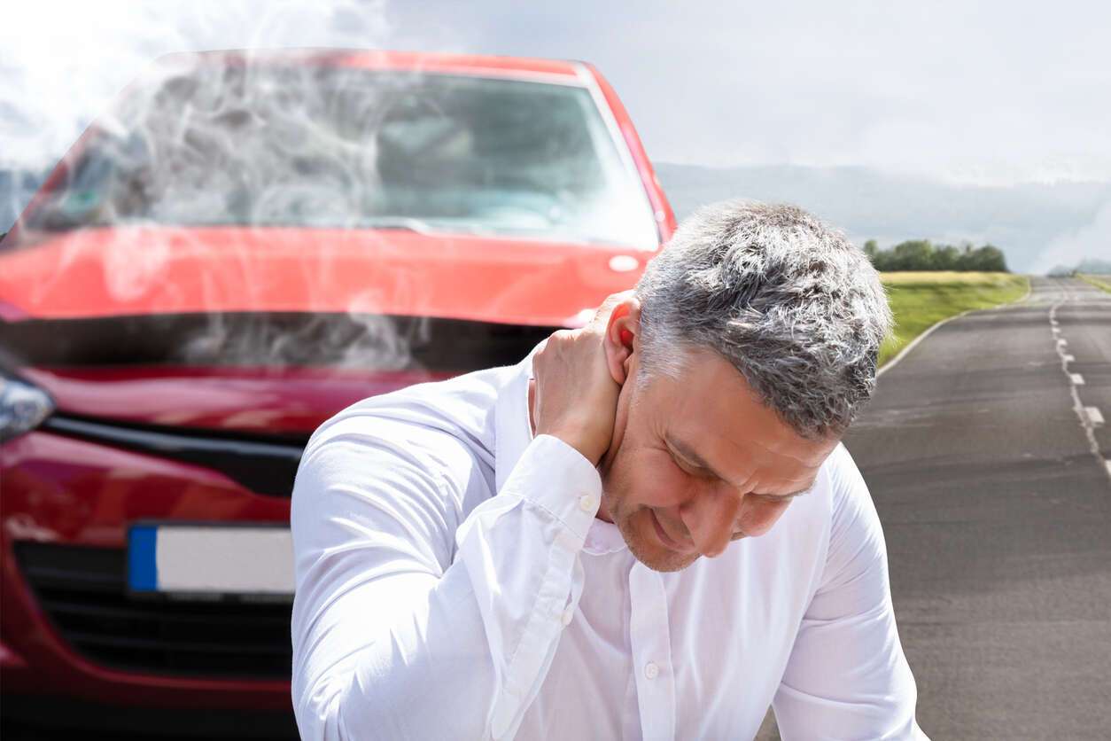 whiplash injury lawyer man suffering from neck pain for car accident